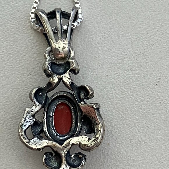 Coral  925 Sterling Silver pendant & 925 Chain 20" - Picture 6 of 7